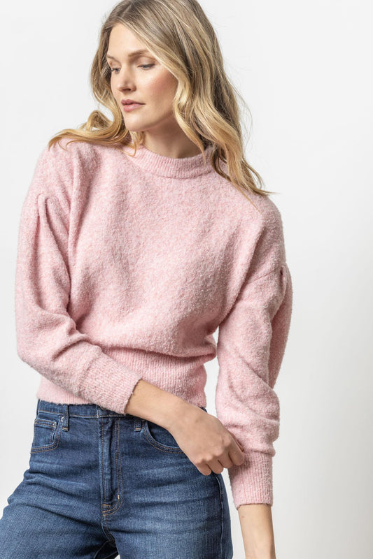 Pleated Sleeve Crewneck Sweater Womens Sweater Peony A1