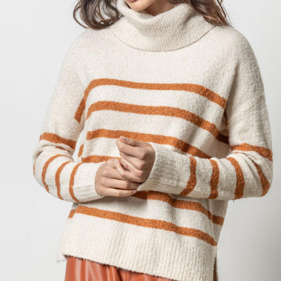 Striped Turtleneck Sweater Womens Sweater Snow Stripe A1