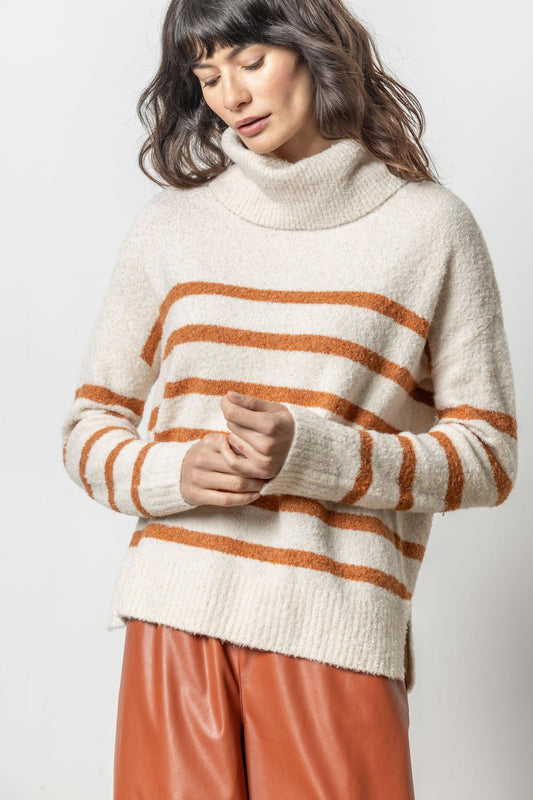 Striped Turtleneck Sweater Womens Sweater Snow Stripe A1