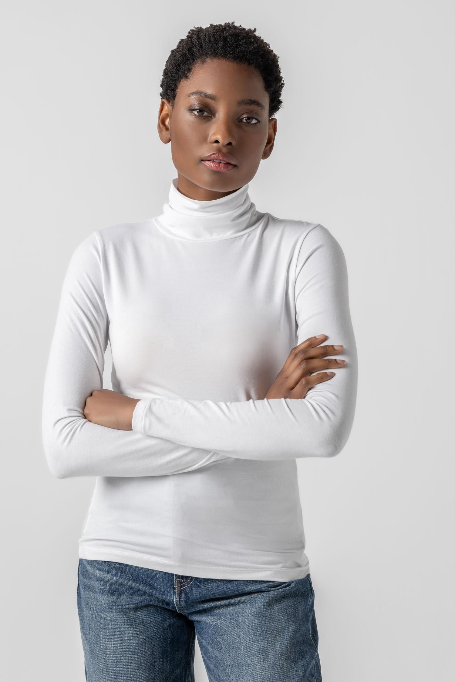 Turtleneck Womens Top White A2