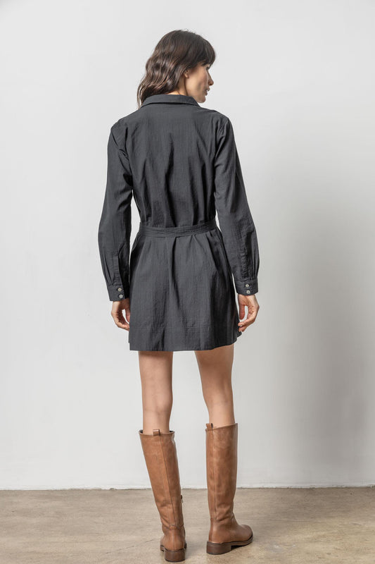 Belted Shirt Dress Womens Dress Black A2