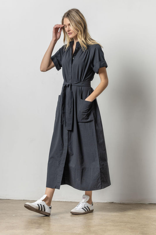 Maxi Button Down Dress Womens Dress Black A1