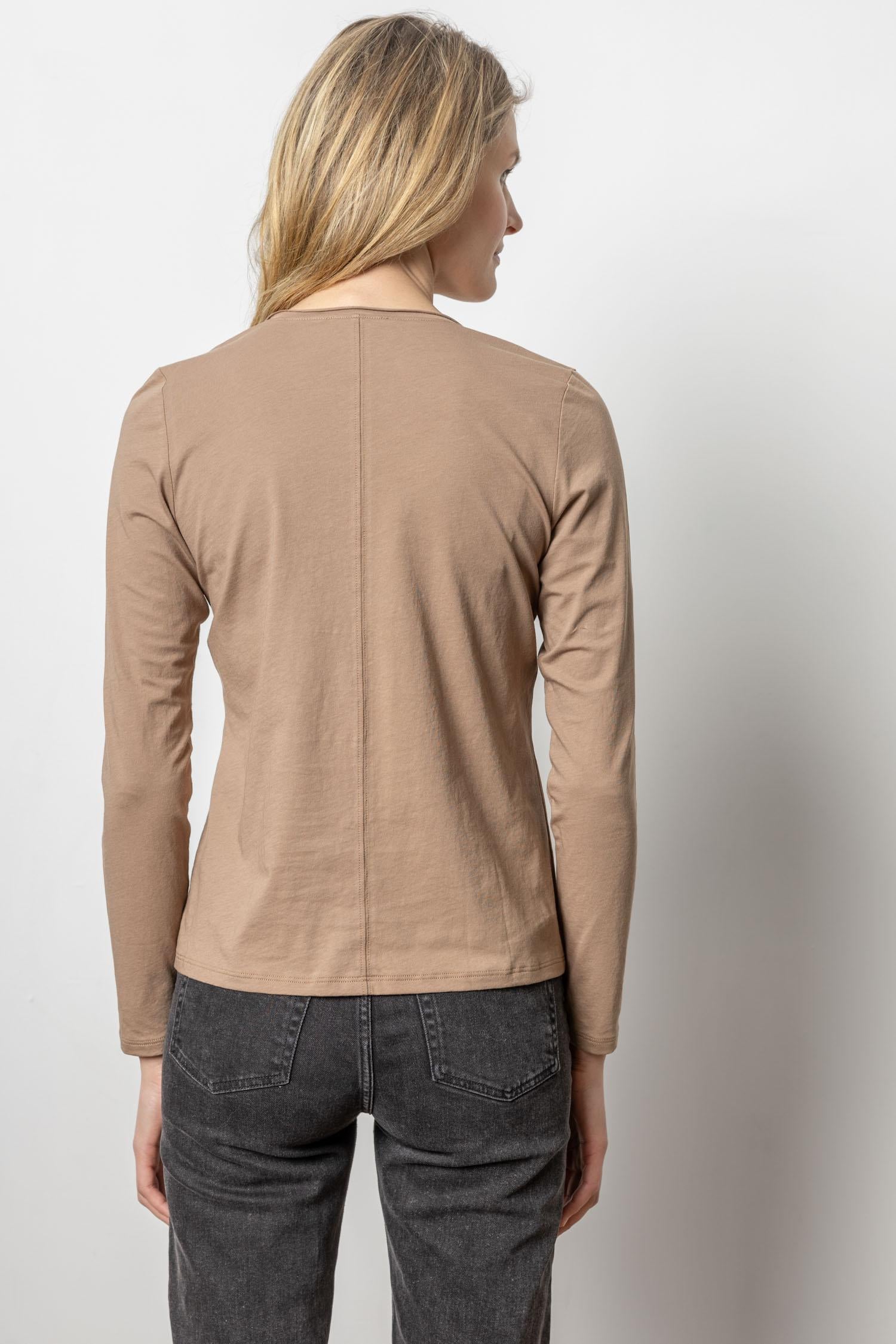 Rolled Edge V-Neck Tee Womens Top Shiitake A2