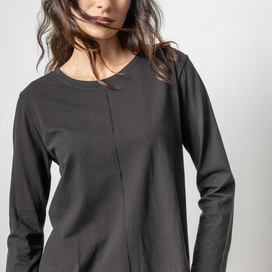 Front Seam 3/4 Sleeve Tee Womens Top Black A1