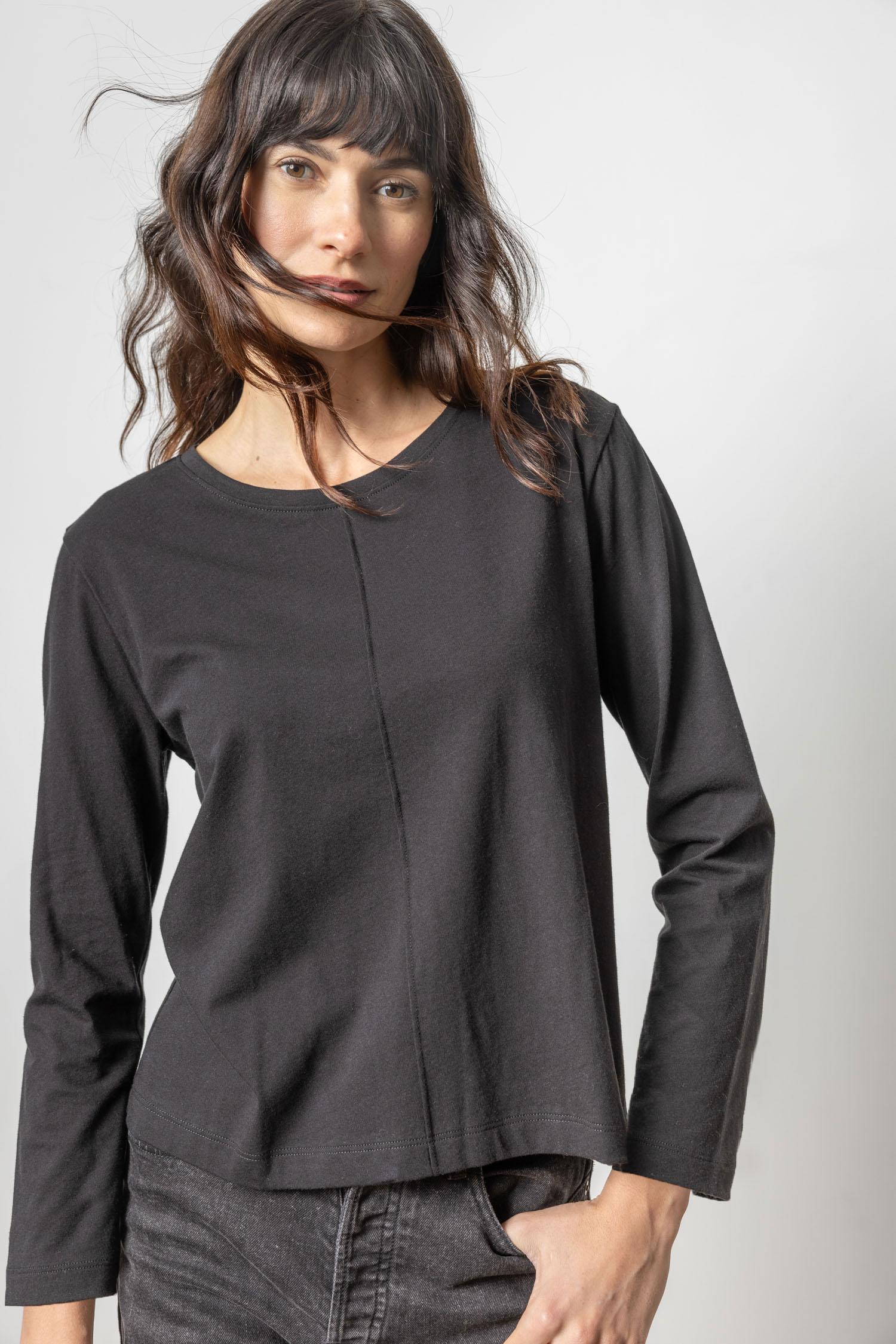 Front Seam 3/4 Sleeve Tee Womens Top Black A1