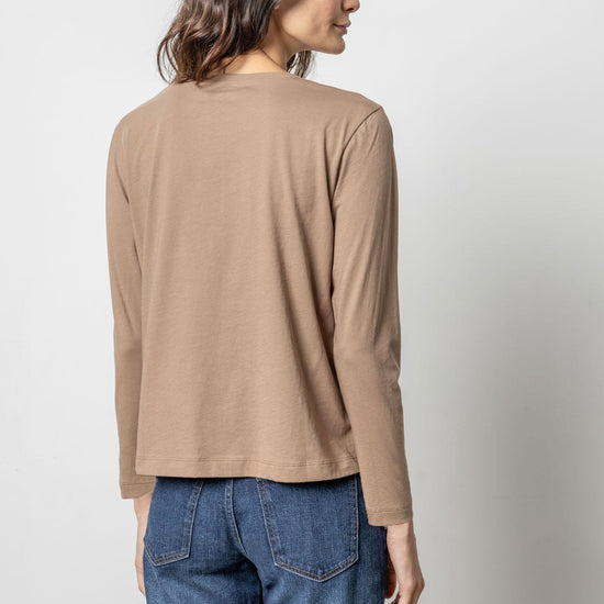 Front Seam 3/4 Sleeve Tee Womens Top Shiitake A2