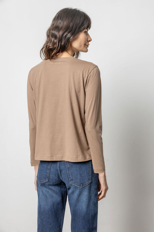 Front Seam 3/4 Sleeve Tee Womens Top Shiitake A2