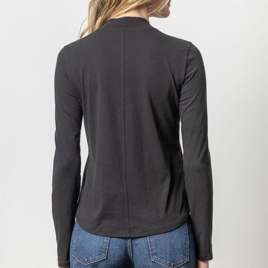 Long Sleeve Mock Neck Tee Womens Top Black A2