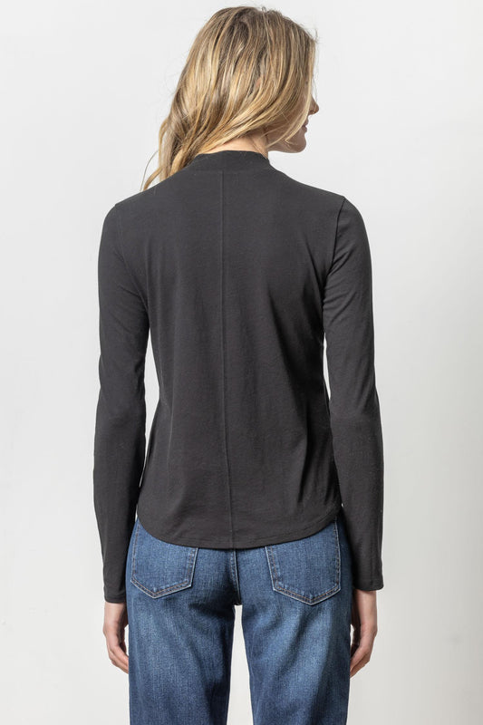 Long Sleeve Mock Neck Tee Womens Top Black A2