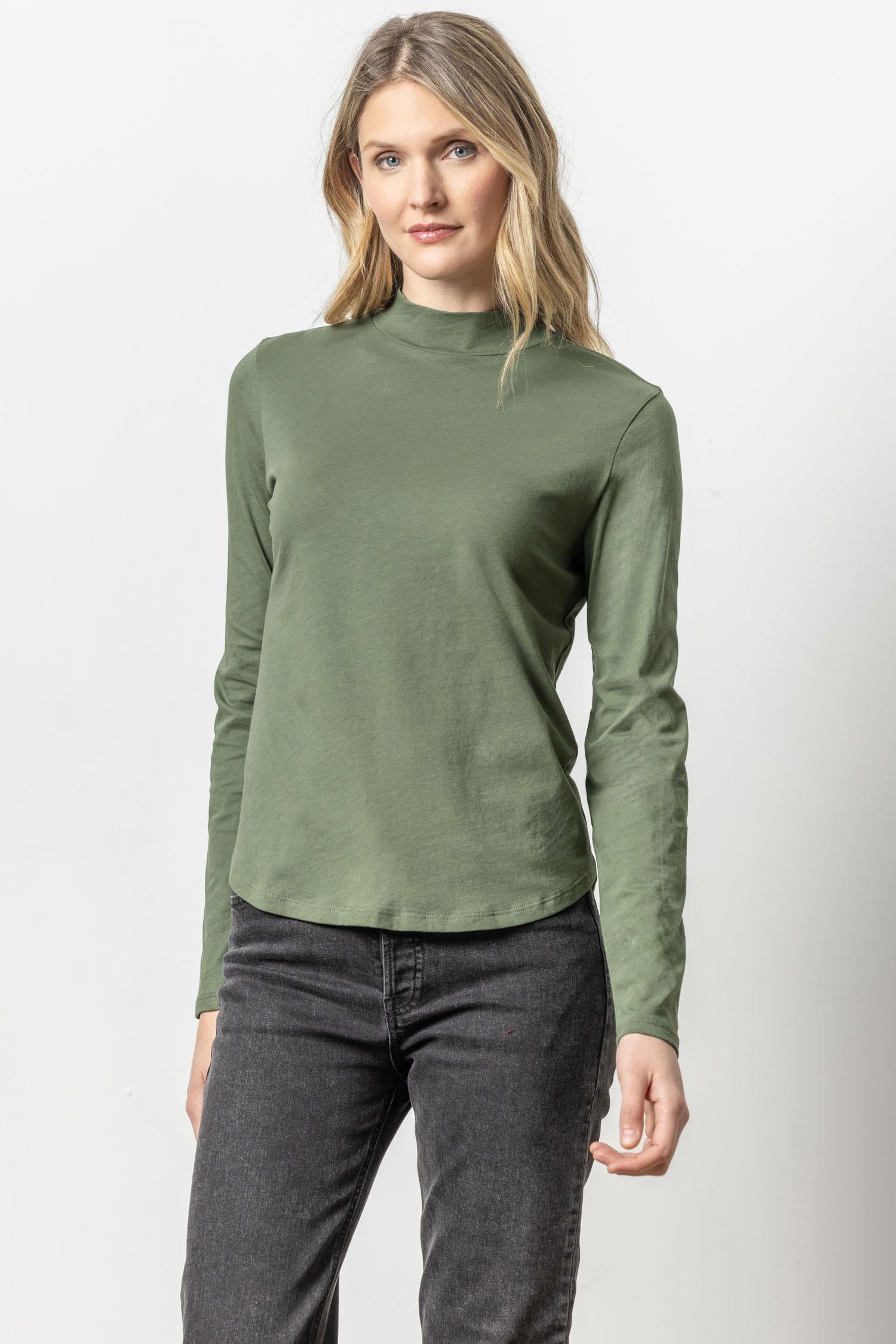 Long Sleeve Mock Neck Tee Womens Top Elm A1