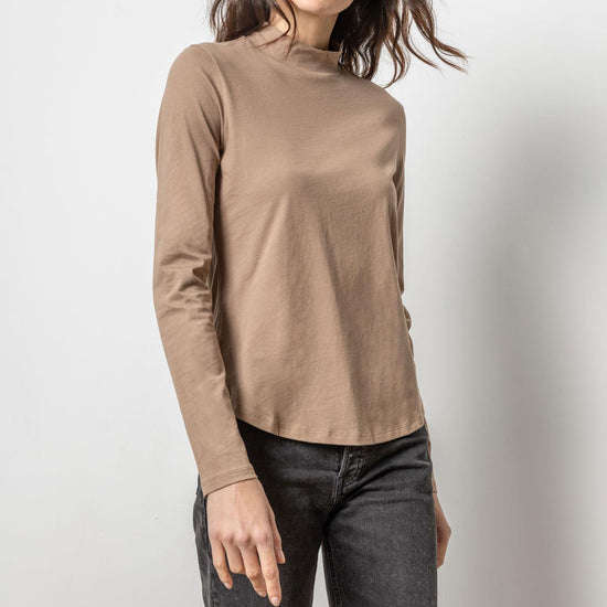 Long Sleeve Mock Neck Tee Womens Top Shiitake A1