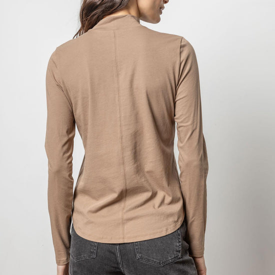 Long Sleeve Mock Neck Tee Womens Top Shiitake A2