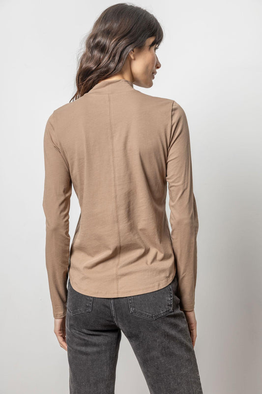 Long Sleeve Mock Neck Tee Womens Top Shiitake A2