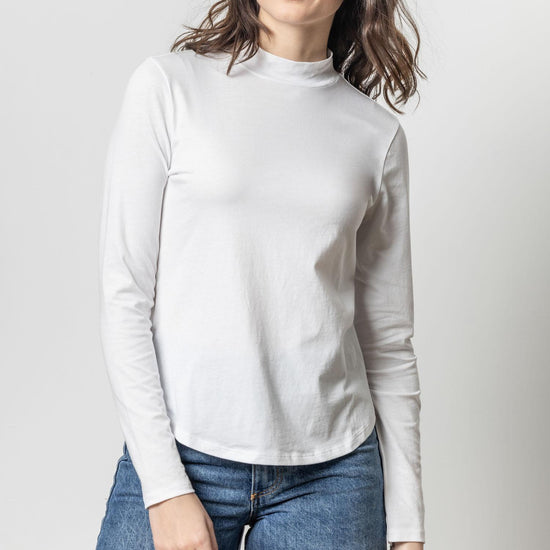 Long Sleeve Mock Neck Tee Womens Top White A1