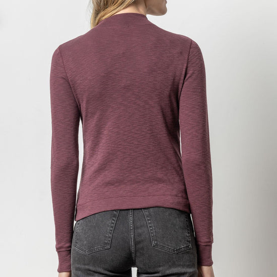 Zip Front Mock Neck Womens Top Wine A2