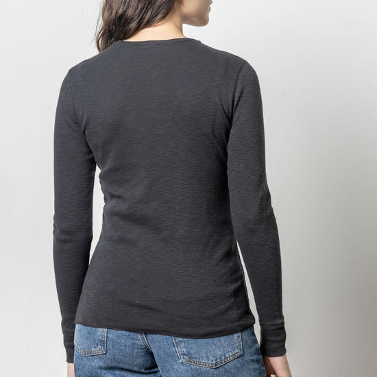 Long Sleeve Raw Edge Crew Womens Top Black A2