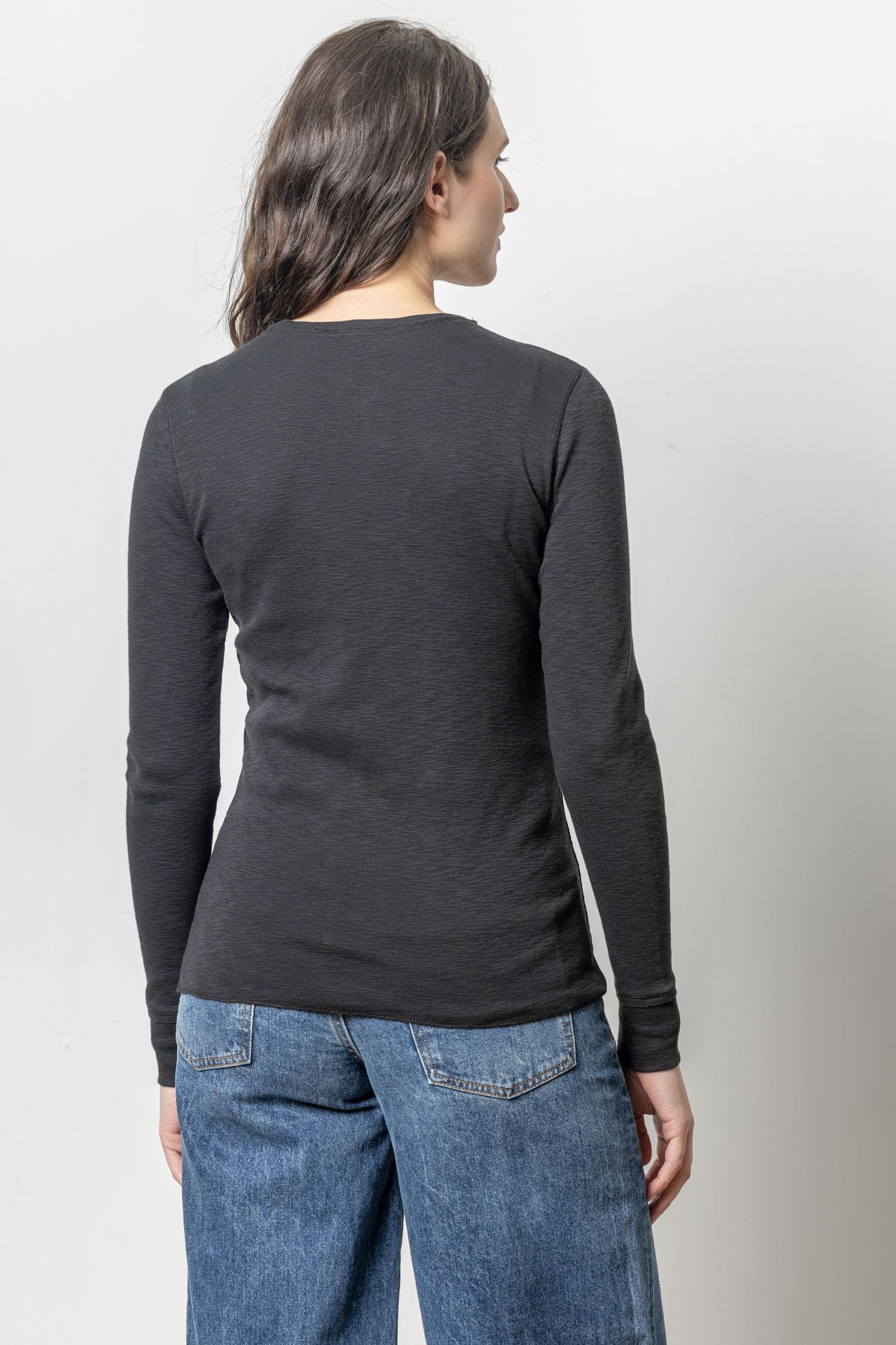 Long Sleeve Raw Edge Crew Womens Top Black A2