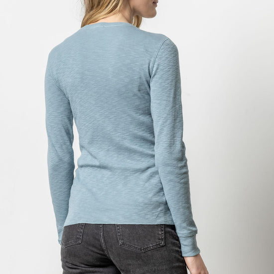 Long Sleeve Raw Edge Crew Womens Top Slate A2