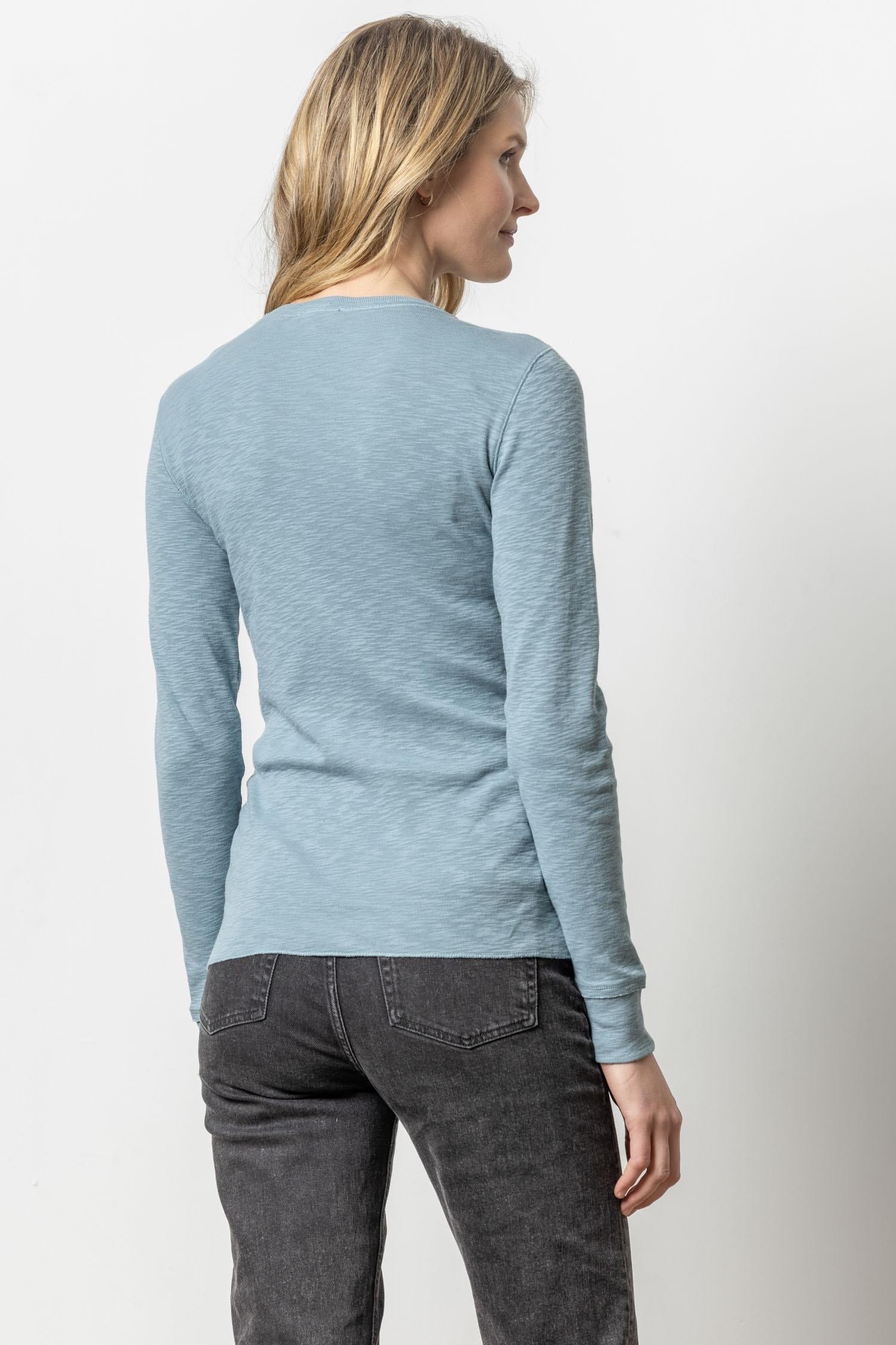 Long Sleeve Raw Edge Crew Womens Top Slate A2