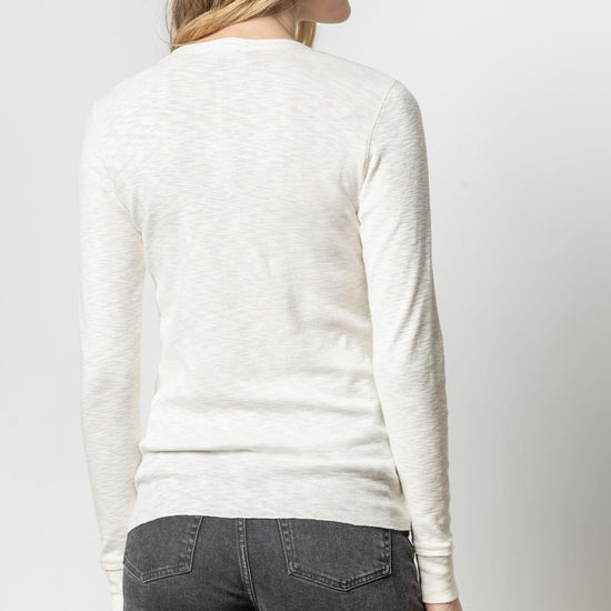 Long Sleeve Raw Edge Crew Womens Top Talc A2