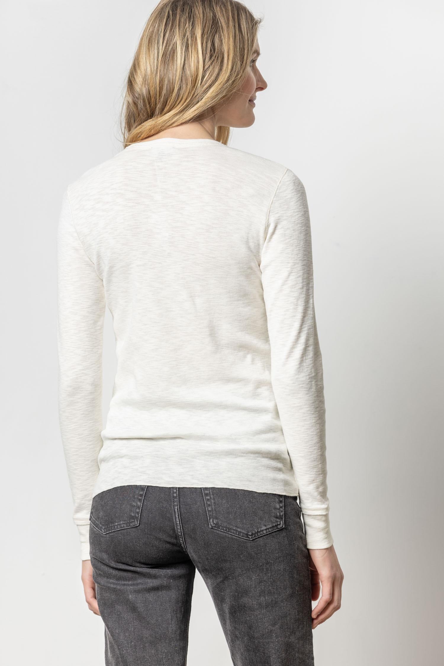 Long Sleeve Raw Edge Crew Womens Top Talc A2