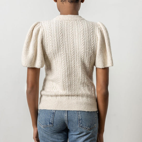 Crew Neck Flutter Sleeve Sweater Womens Sweater Bone A2