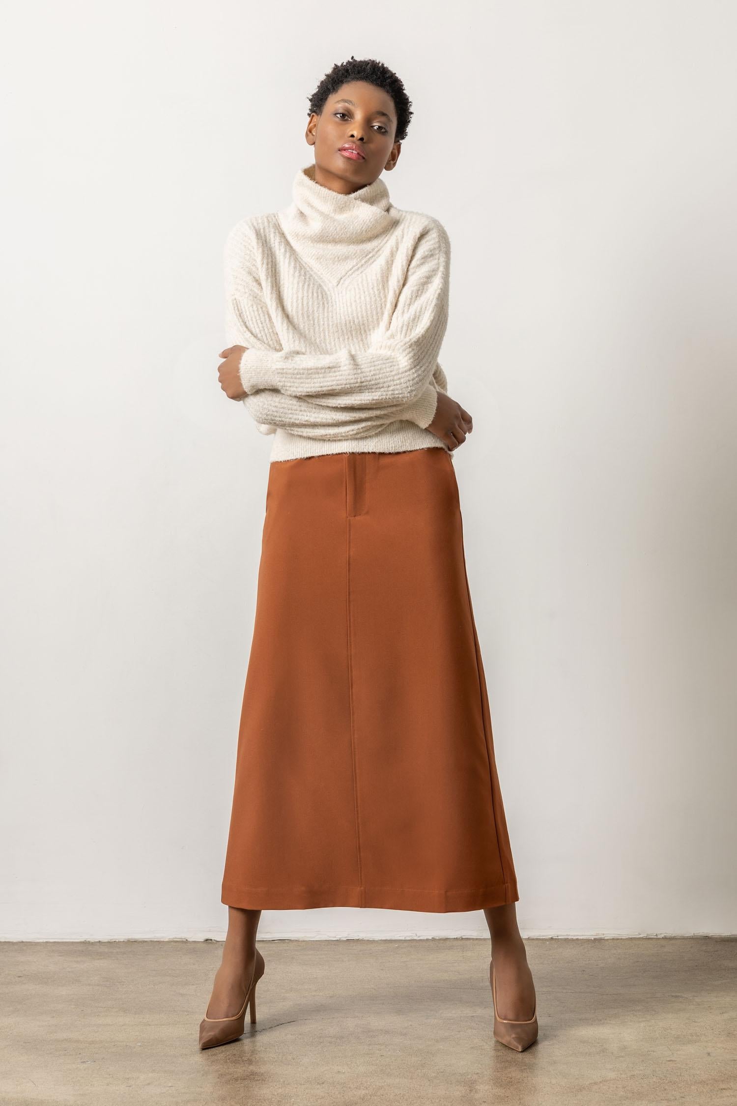 Ribbed Wrap Collar Sweater in color Bone Image A3