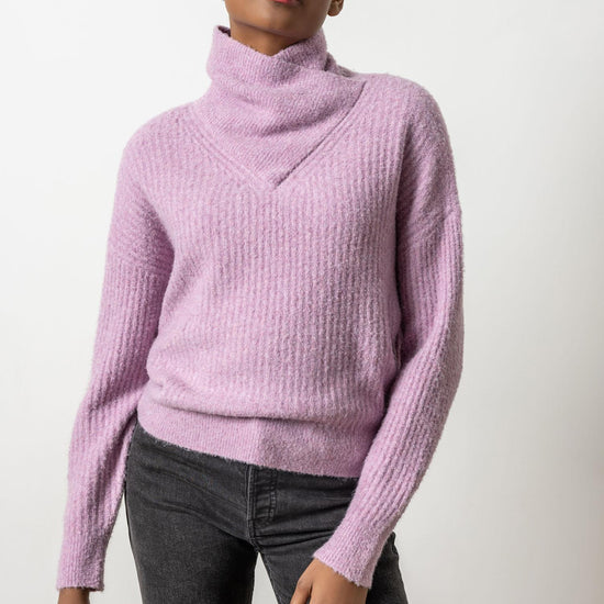 Ribbed Wrap Collar Sweater Womens Sweater Wisteria A1