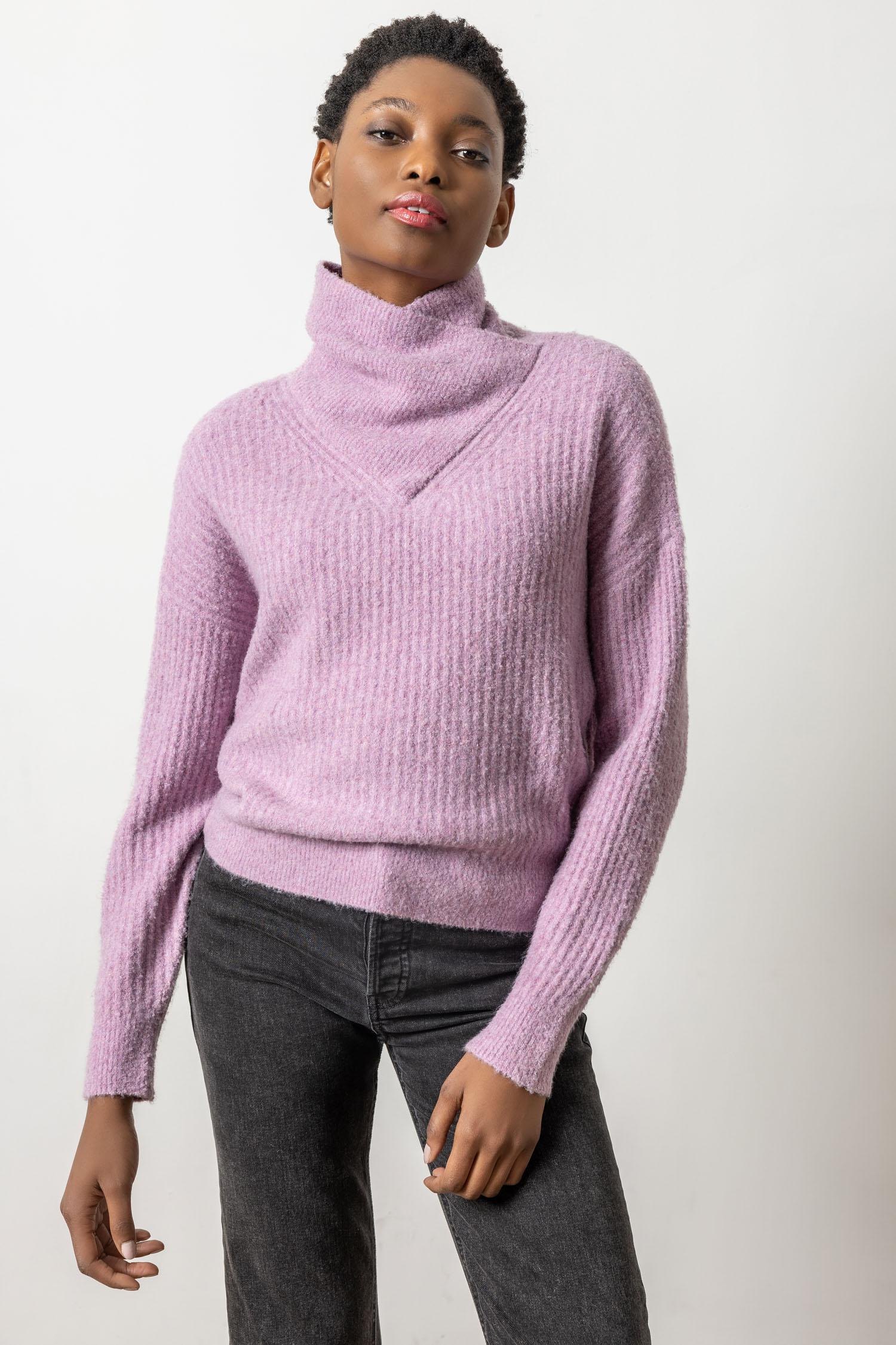 Ribbed Wrap Collar Sweater Womens Sweater Wisteria A1