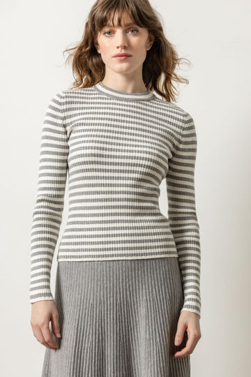 Striped Crewneck Sweater Womens Sweater Heather Grey/Ivory A1