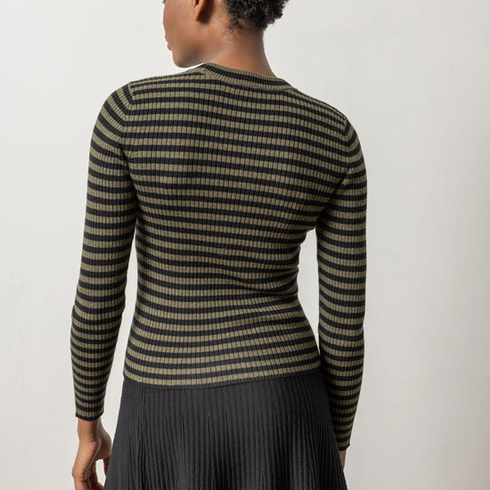 Striped Crewneck Sweater Womens Sweater Loden/Black A2