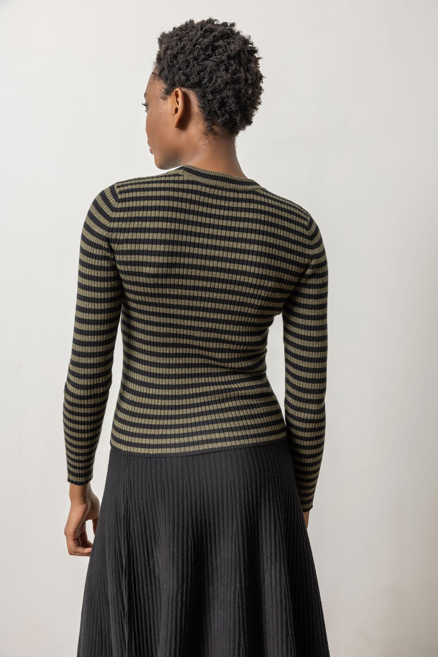 Striped Crewneck Sweater Womens Sweater Loden/Black A2