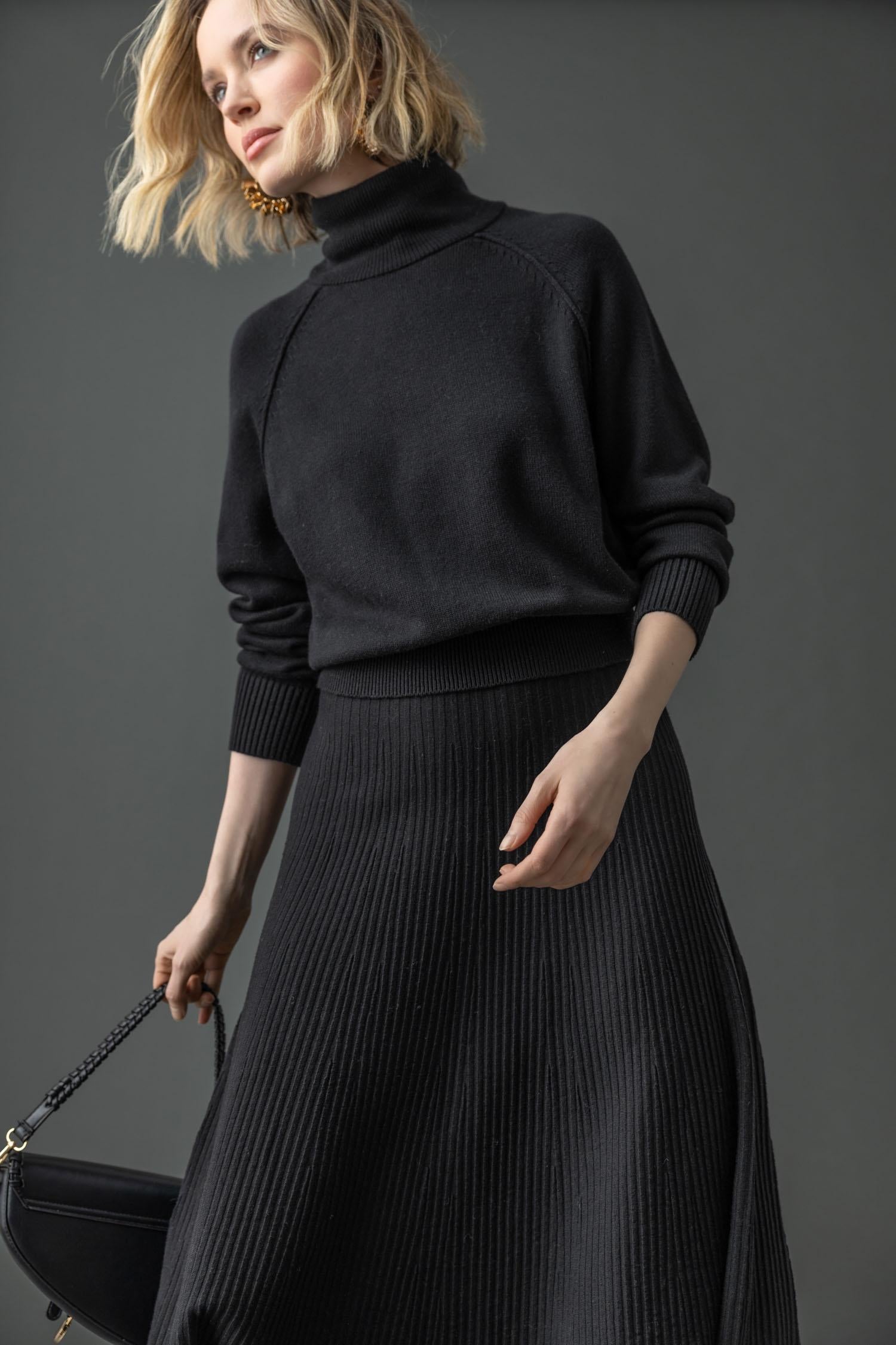 Flared Sweater Skirt Womens Skirt Black C1