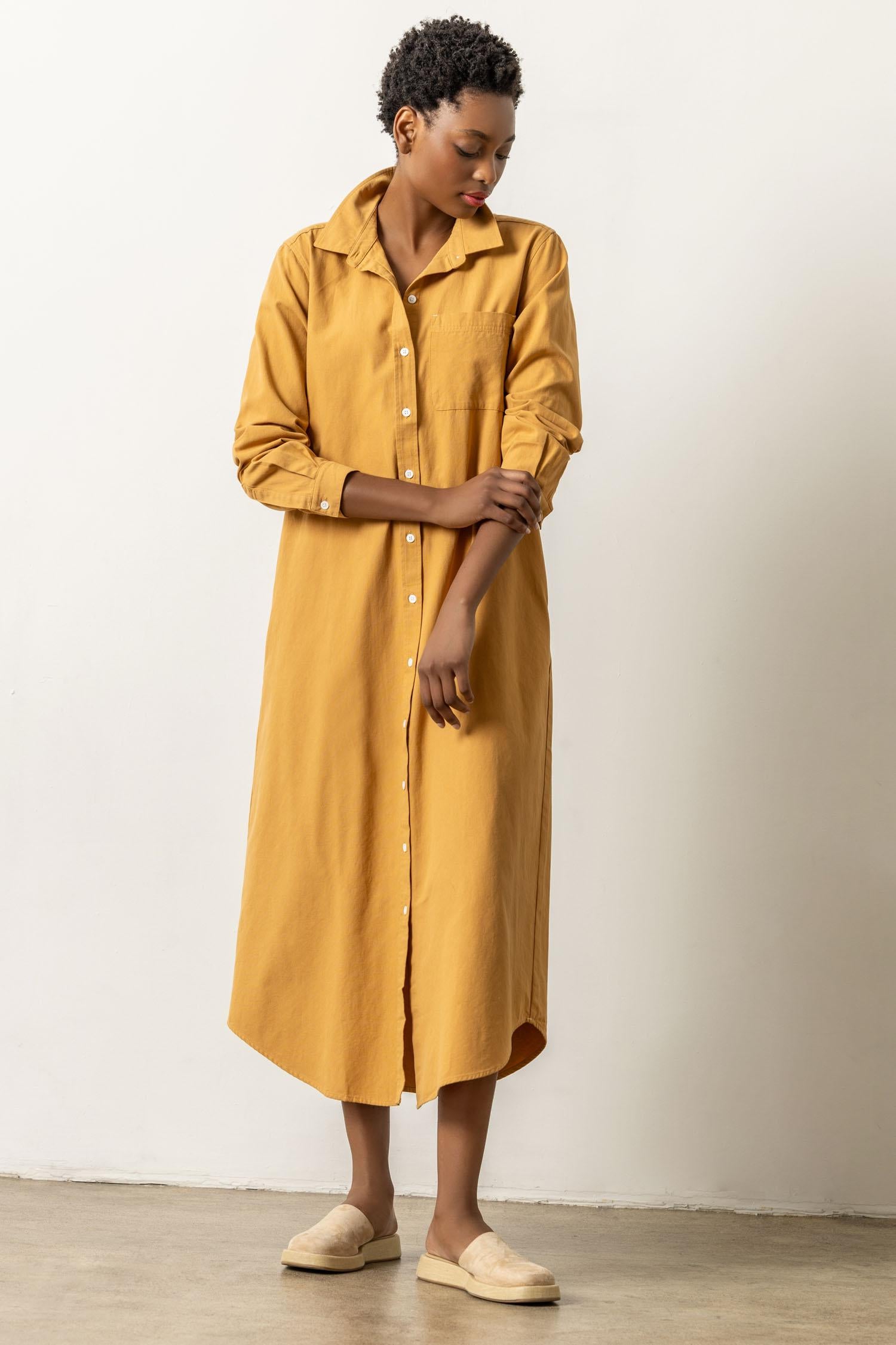 Maxi Shirt Dress Womens Dress Turmeric A1