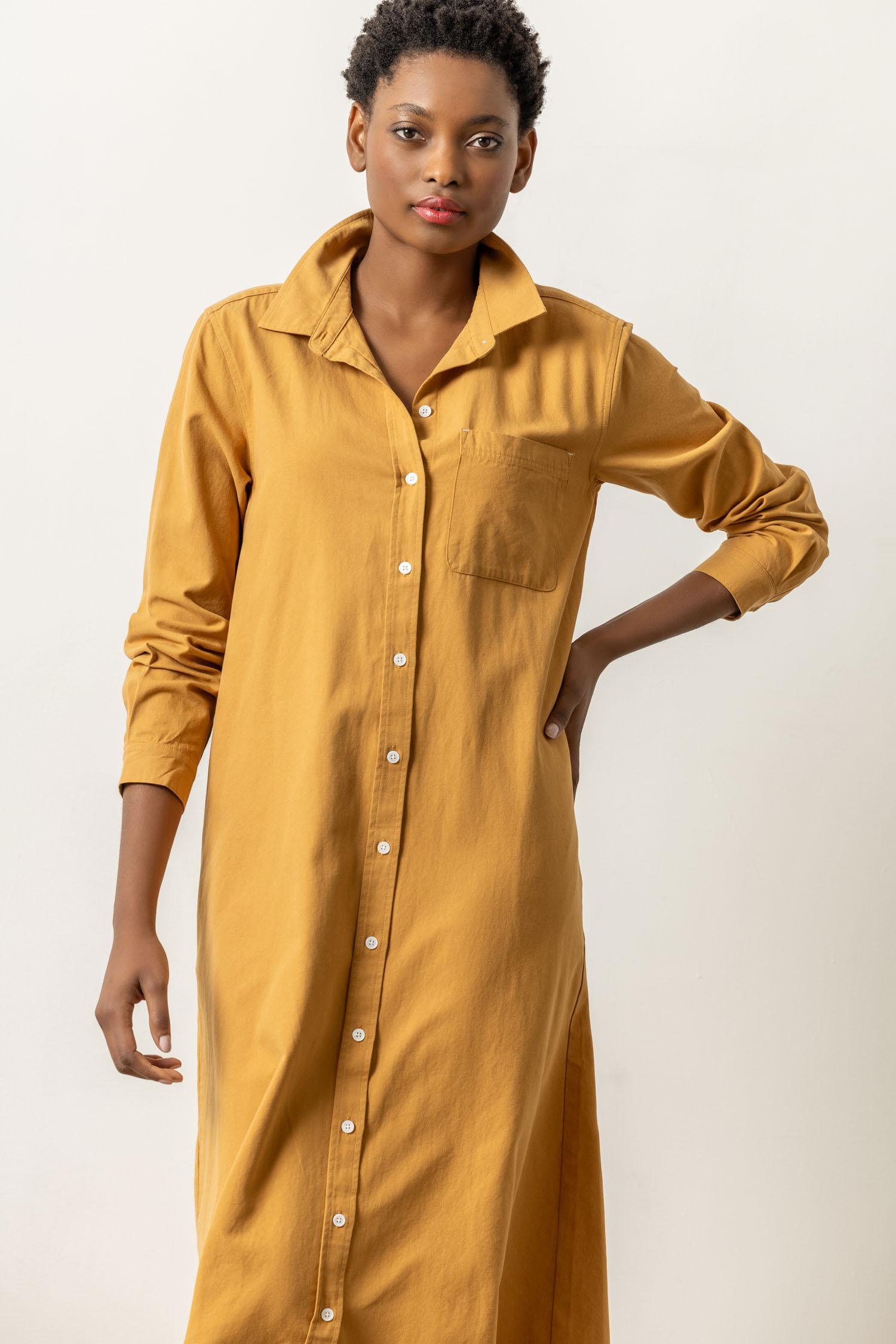 Maxi Shirt Dress Womens Dress Turmeric A2