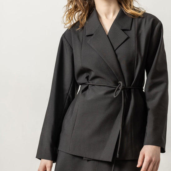 Notch Collar Blazer Womens Jacket Black A1