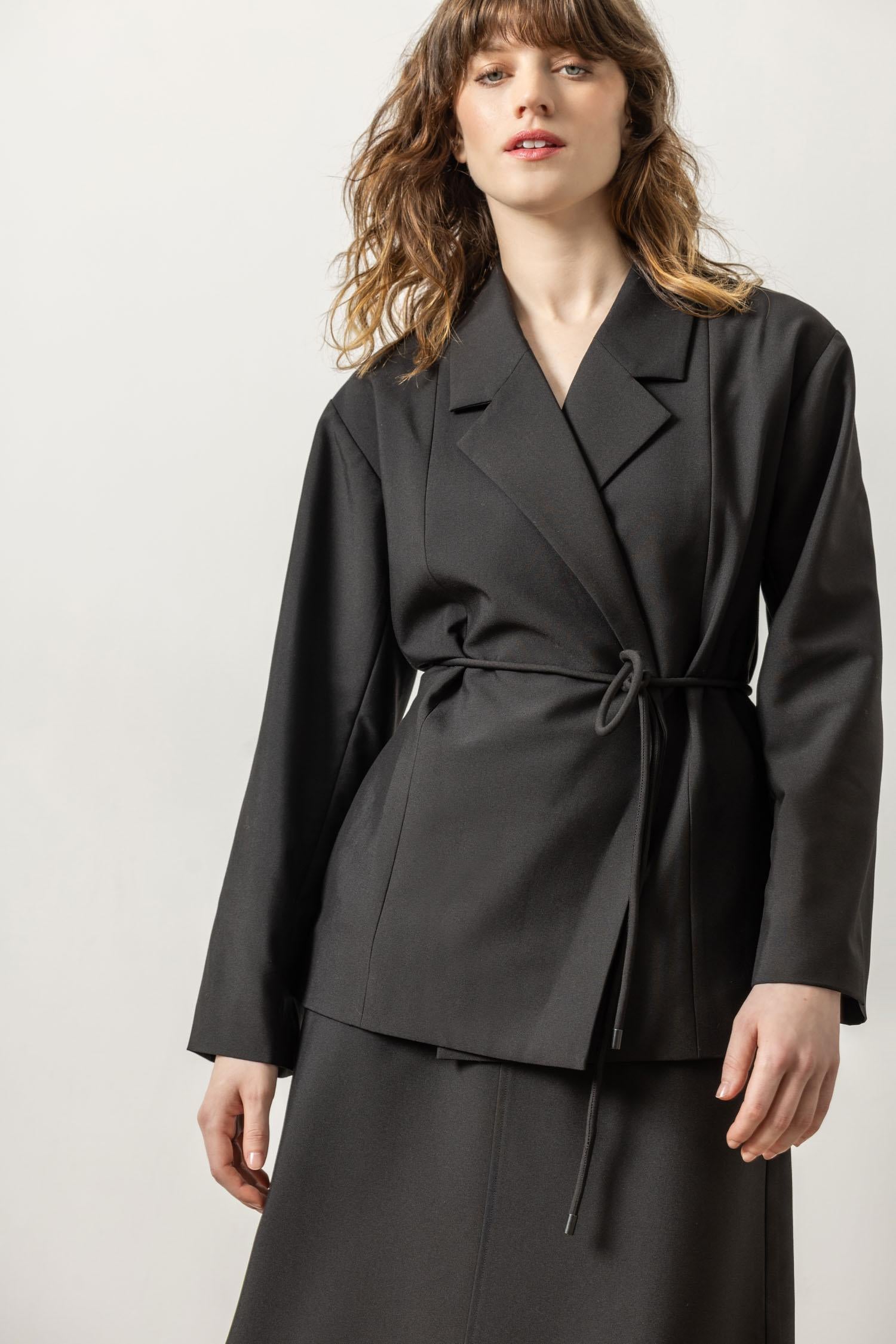 Notch Collar Blazer Womens Jacket Black A1