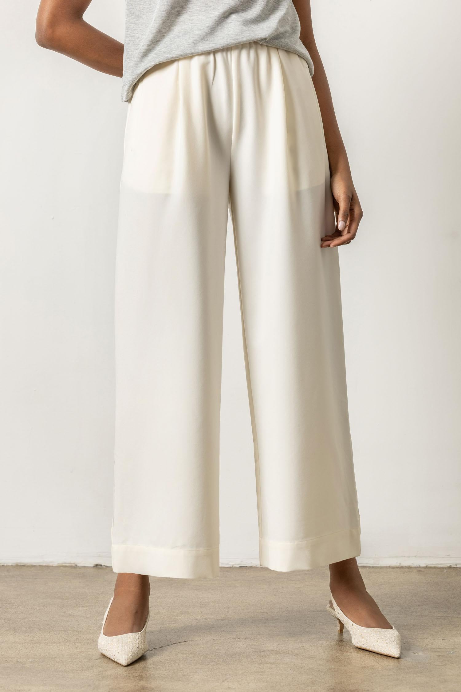 Wide Leg Pull On Pant Womens Pant Winter White A1