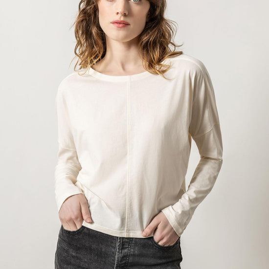 Long Sleeve V-Neck Henley Womens Top Ivory A1