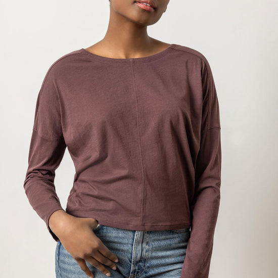 Long Sleeve V-Neck Henley Womens Top Raisin A1