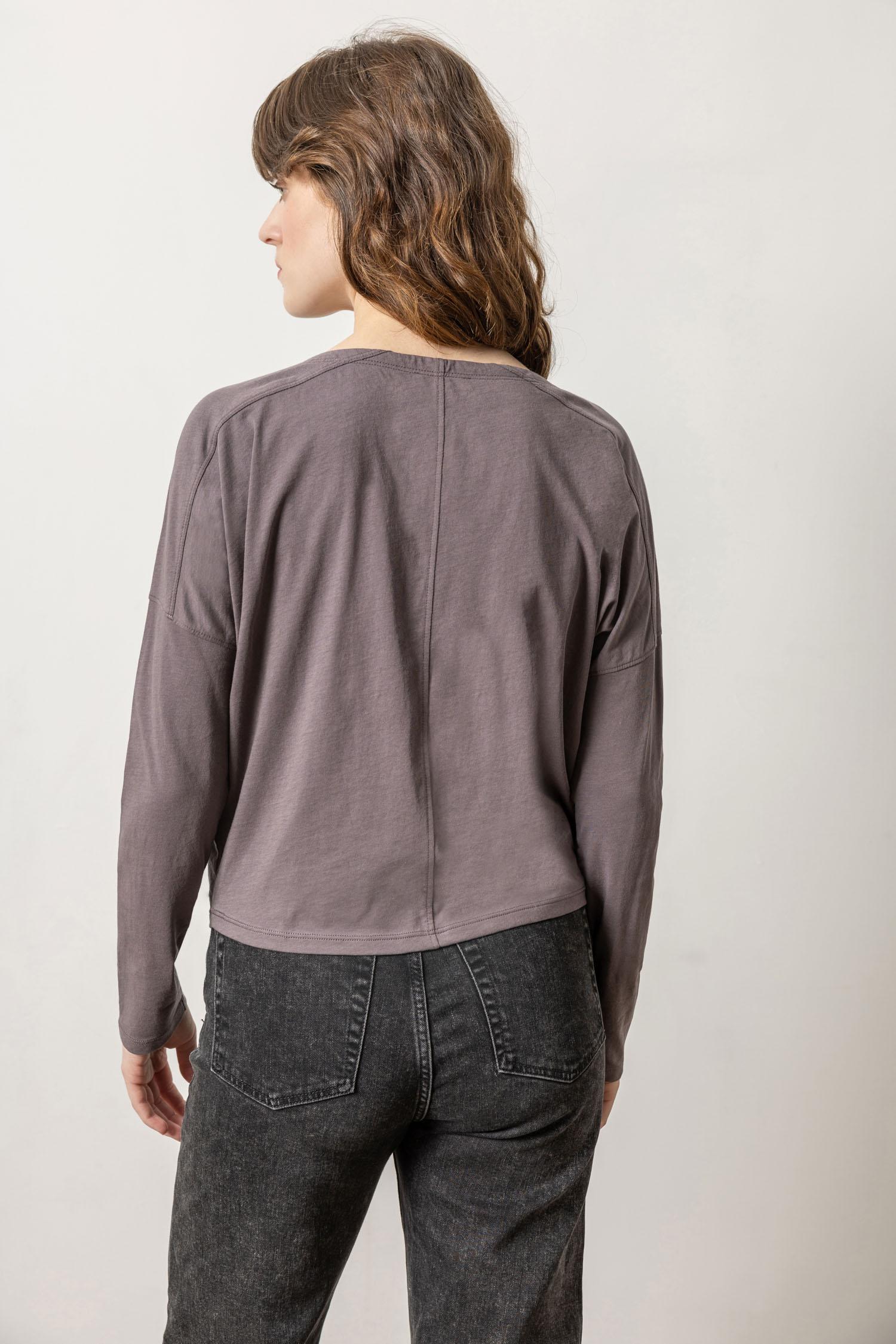 Long Sleeve V-Neck Henley Womens Top Shadow A3