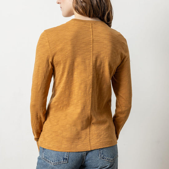 Long Sleeve Ribbed Cuff Crewneck Womens Top Turmeric A2