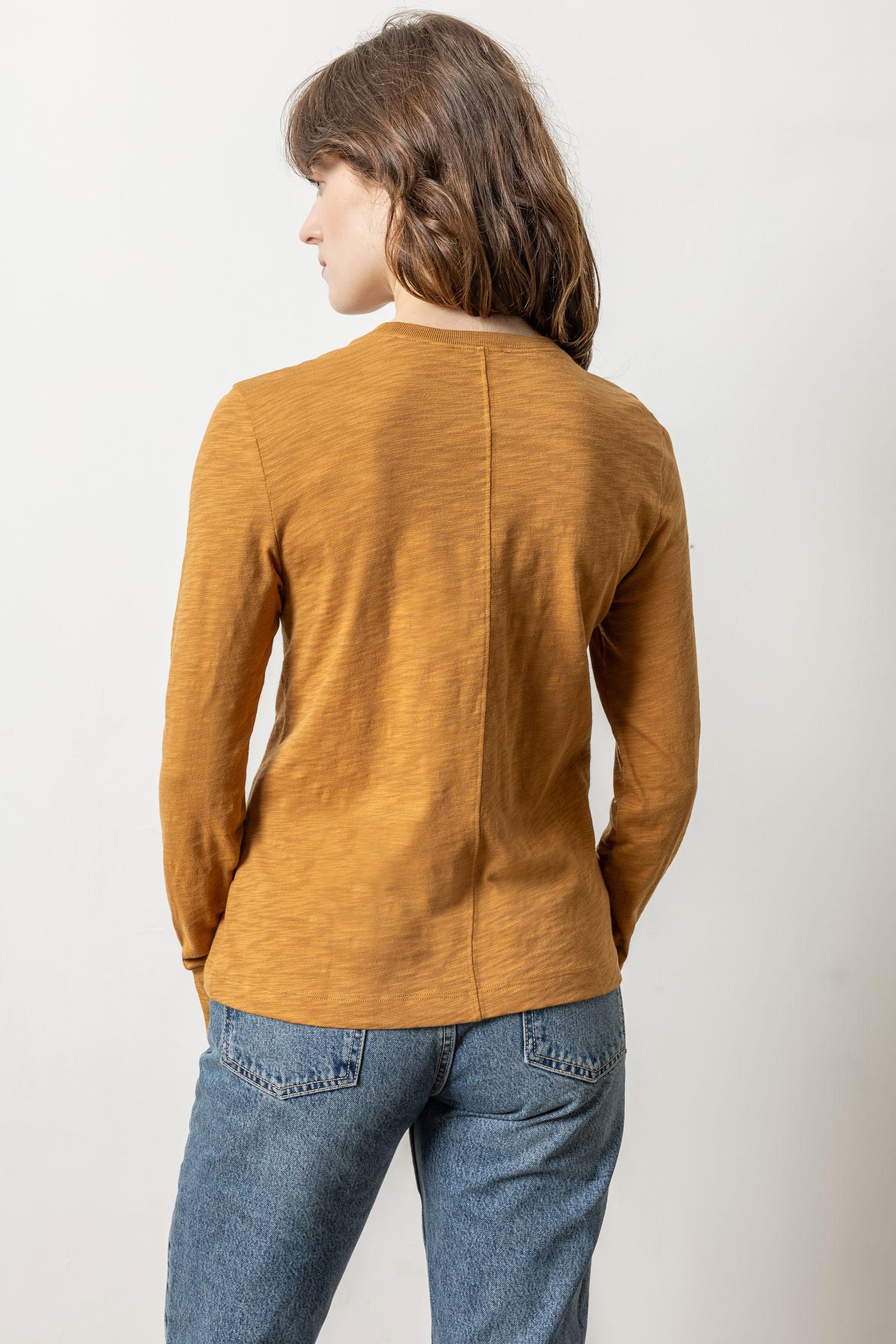 Long Sleeve Ribbed Cuff Crewneck Womens Top Turmeric A2