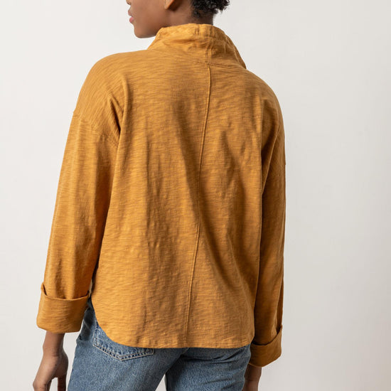 Drawstring Neck Pullover Womens Top Turmeric A2