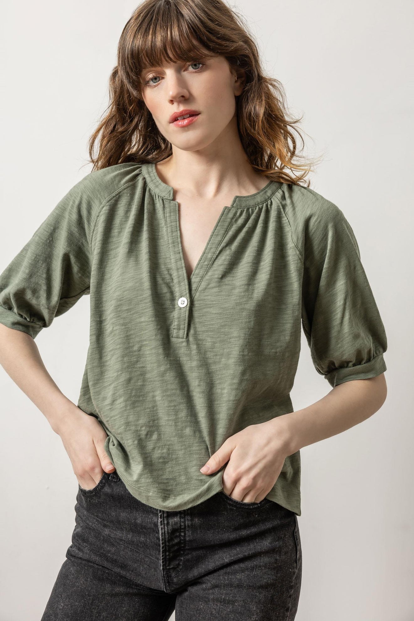 Lilla P Rib Trim Short Sleeve - Matcha main image 1