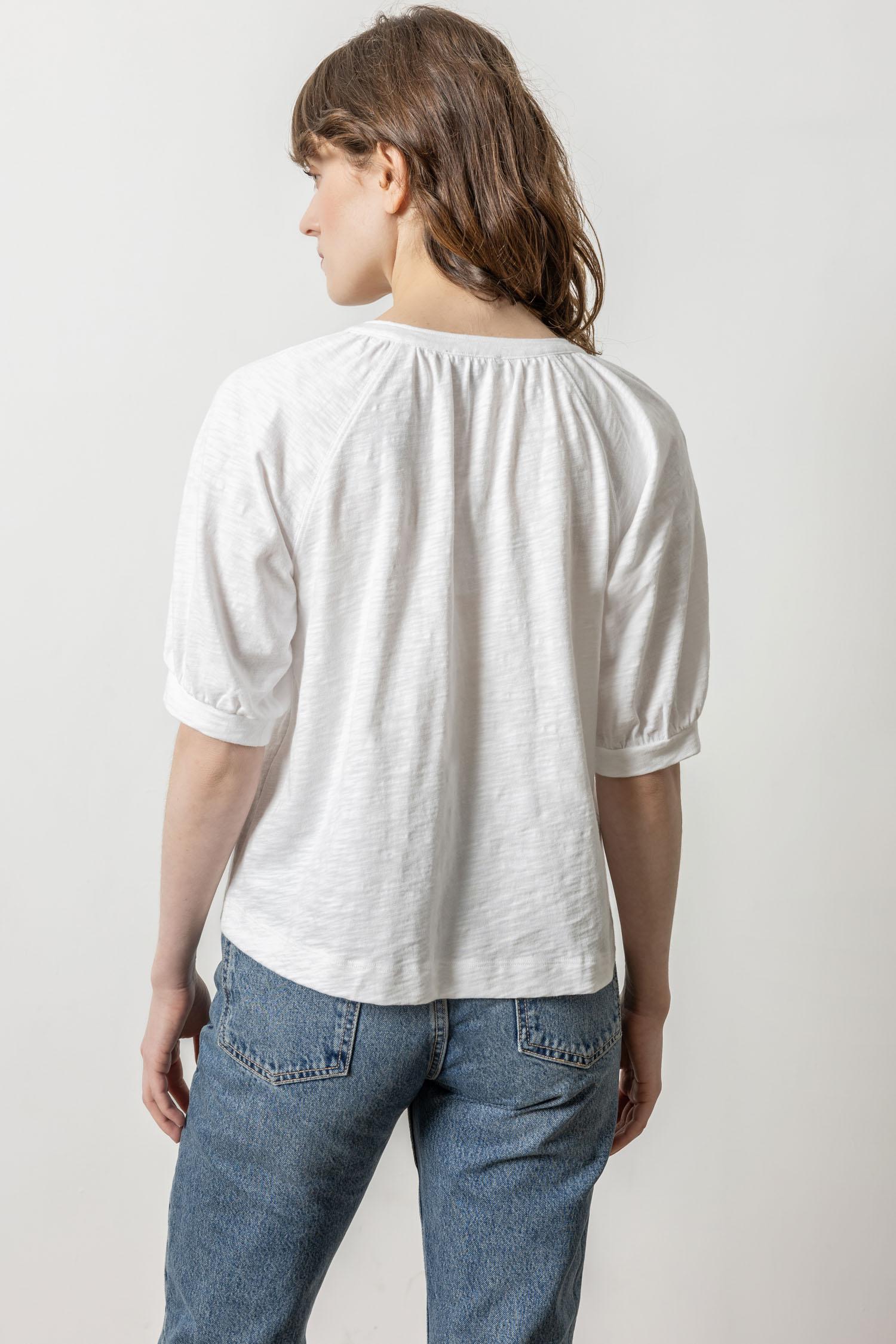 Shirred Split Neck Raglan Womens Top White A2