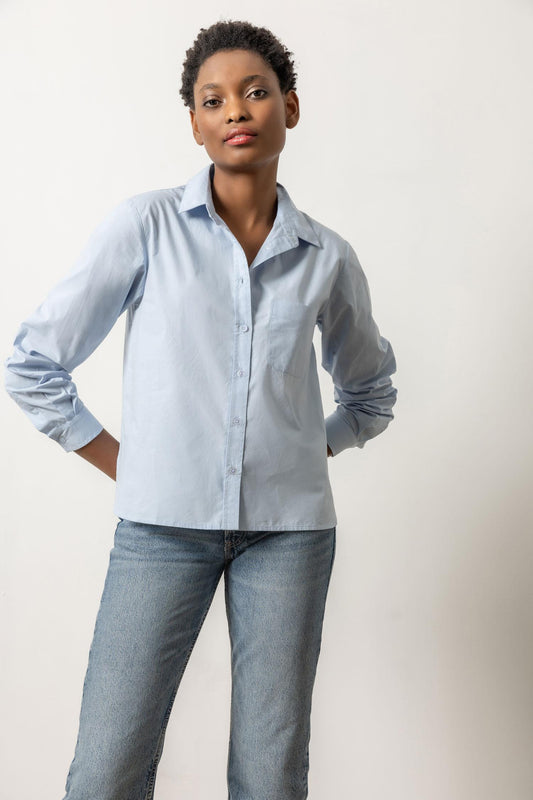 Easy Poplin Button Down Womens Top Glass A1