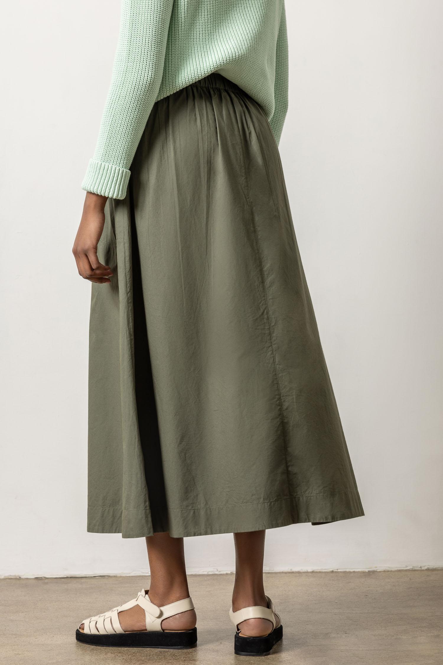 Poplin Button Front Skirt Womens Skirt Kale A2