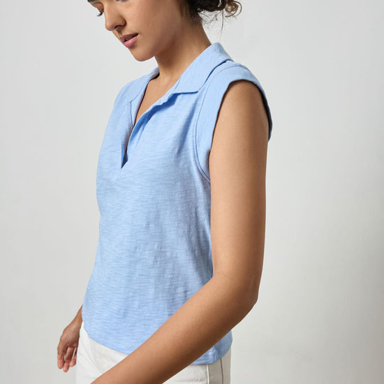 Cap Sleeve Polo Womens Top Cornflower A1