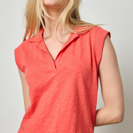 Cap Sleeve Polo Womens Top Geranium A1